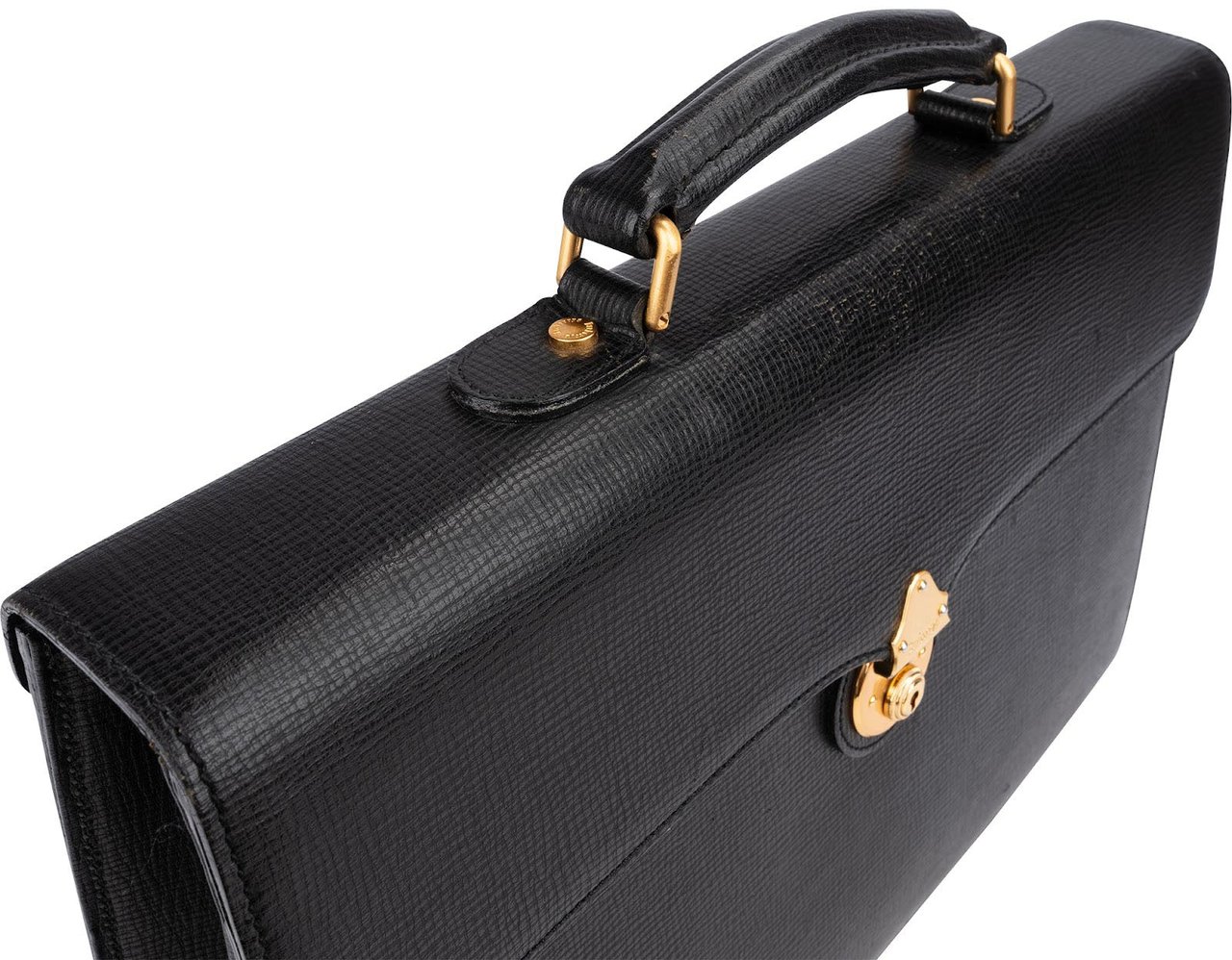 Burberry Burberrys Textured Leather Briefcase Handbag Zwart