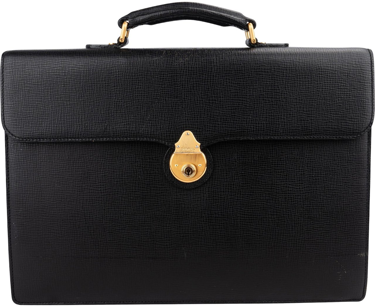 Burberry Burberrys Textured Leather Briefcase Handbag Zwart