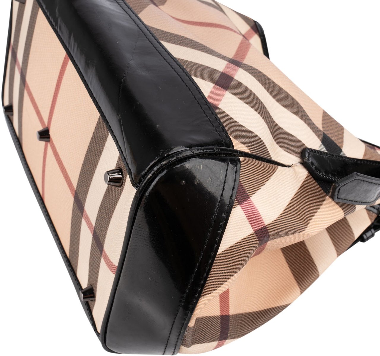 Burberry Nova-Check Monogram Patent Leather Canterbury Tote Shoulder Bag Beige