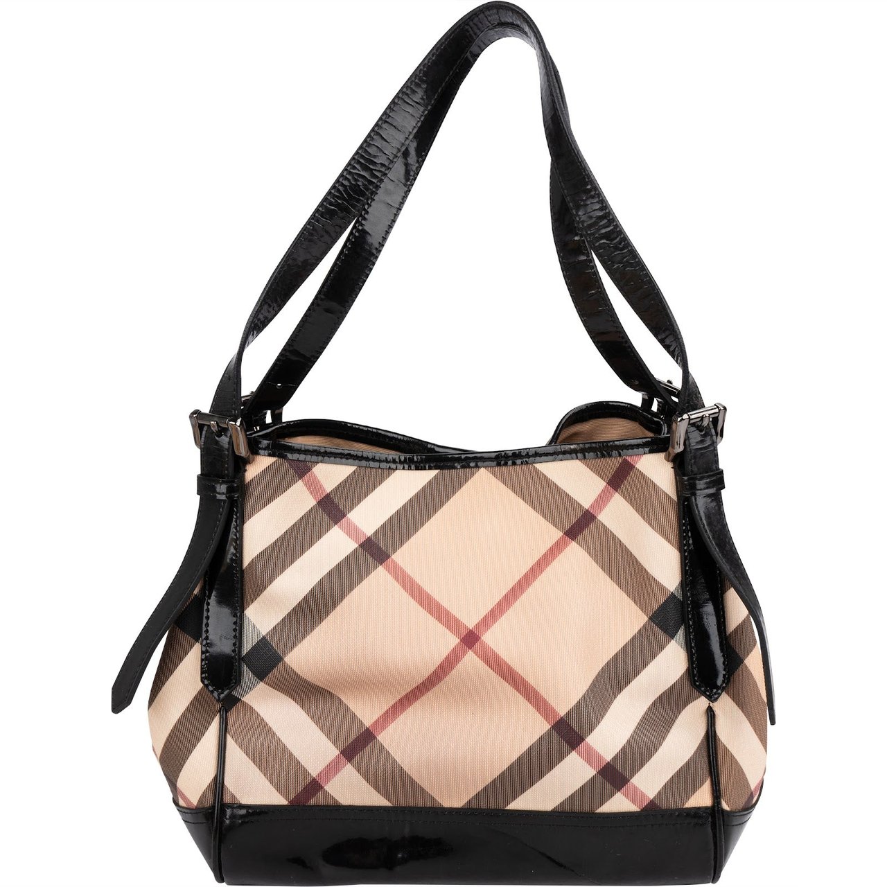 Burberry Nova-Check Monogram Patent Leather Canterbury Tote Shoulder Bag Beige