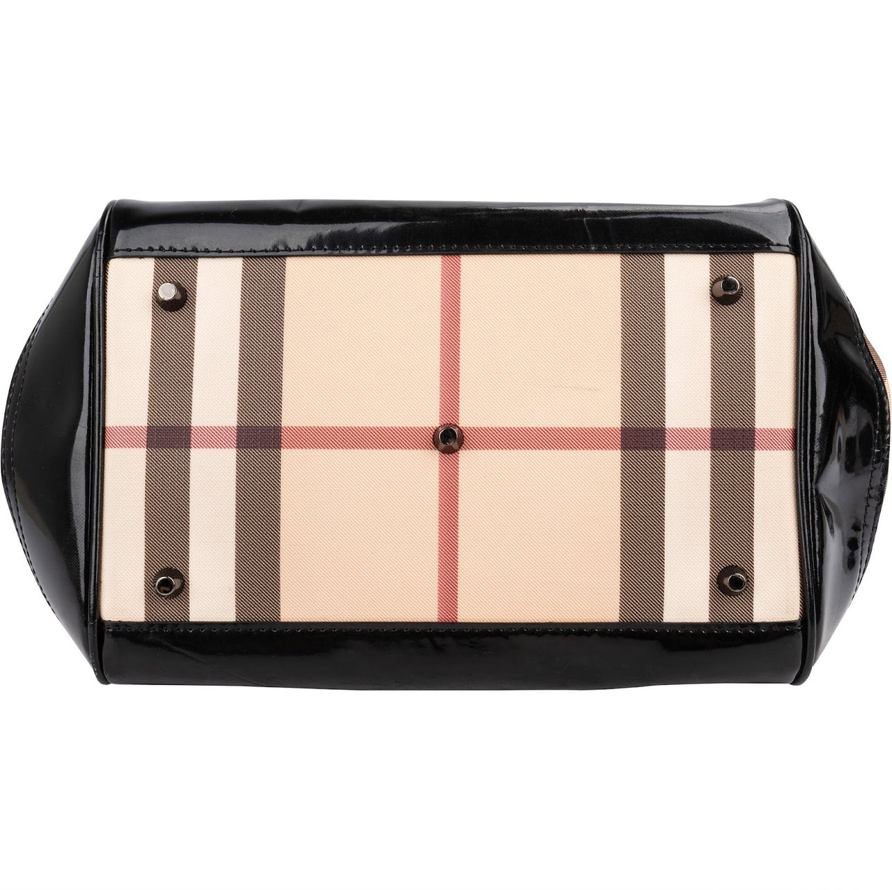 Burberry Nova-Check Monogram Patent Leather Canterbury Tote Shoulder Bag Beige