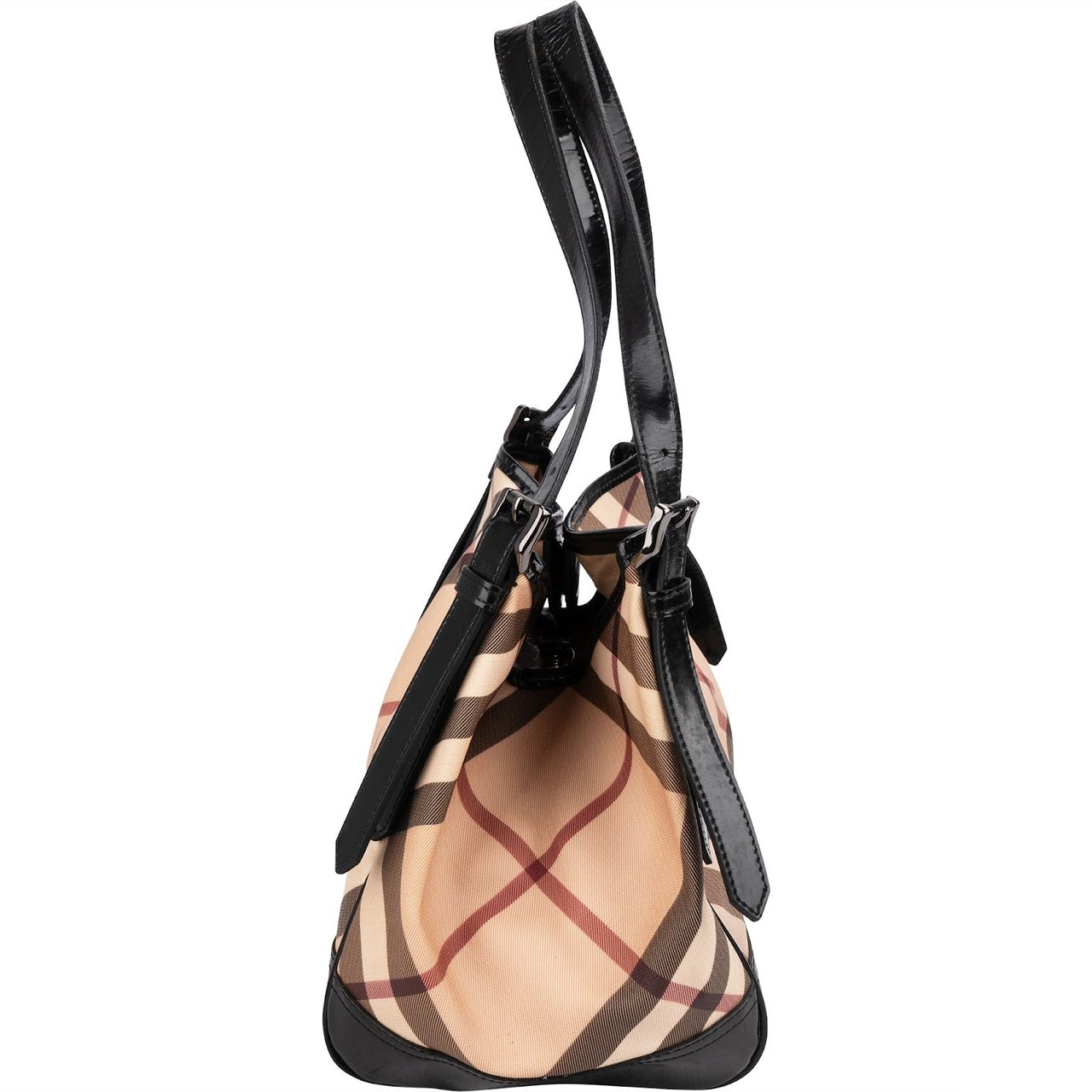 Burberry Nova-Check Monogram Patent Leather Canterbury Tote Shoulder Bag Beige