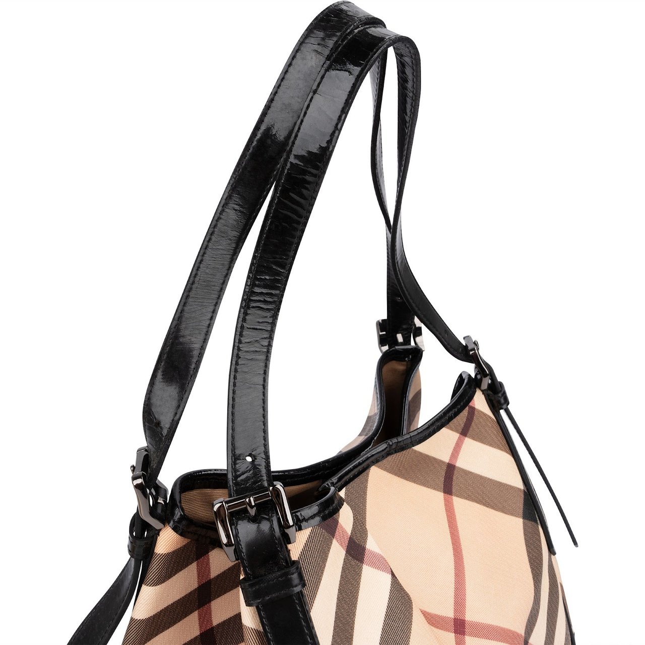 Burberry Nova-Check Monogram Patent Leather Canterbury Tote Shoulder Bag Beige