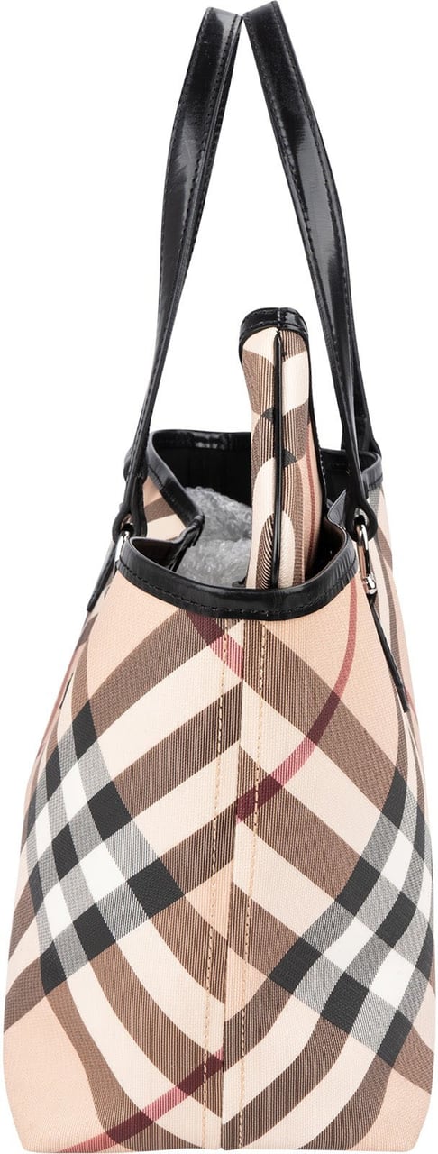 Burberry Haymarket Check Reversible Tote Shoulder Bag Zwart