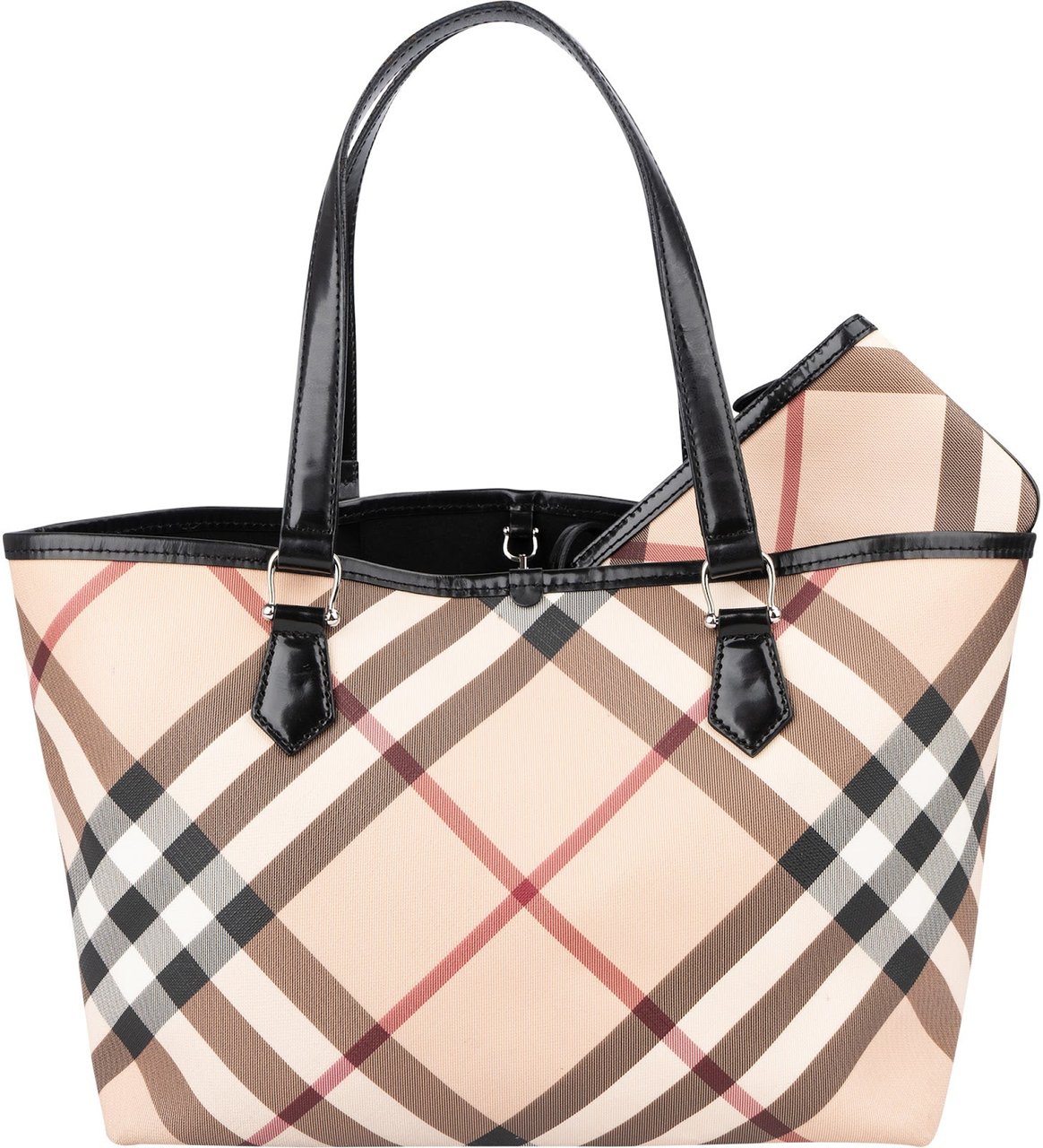 Burberry Haymarket Check Reversible Tote Shoulder Bag Zwart