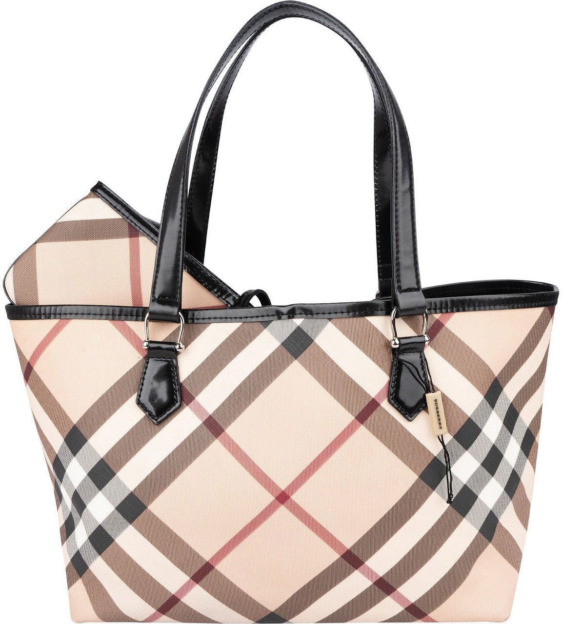 Burberry Haymarket Check Reversible Tote Shoulder Bag Zwart
