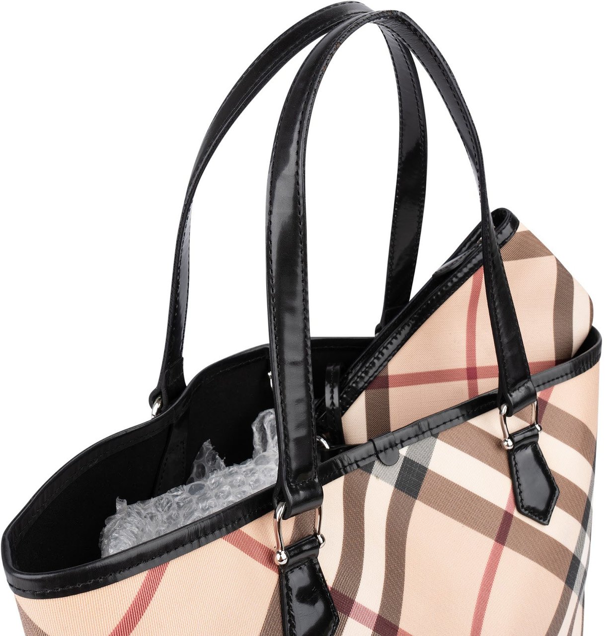 Burberry Haymarket Check Reversible Tote Shoulder Bag Zwart
