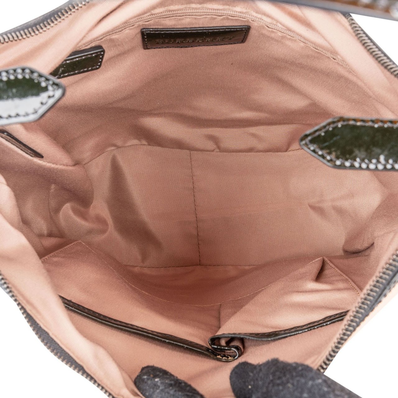Burberry Nova-Check Monogram Hobo Shoulder Bag Beige