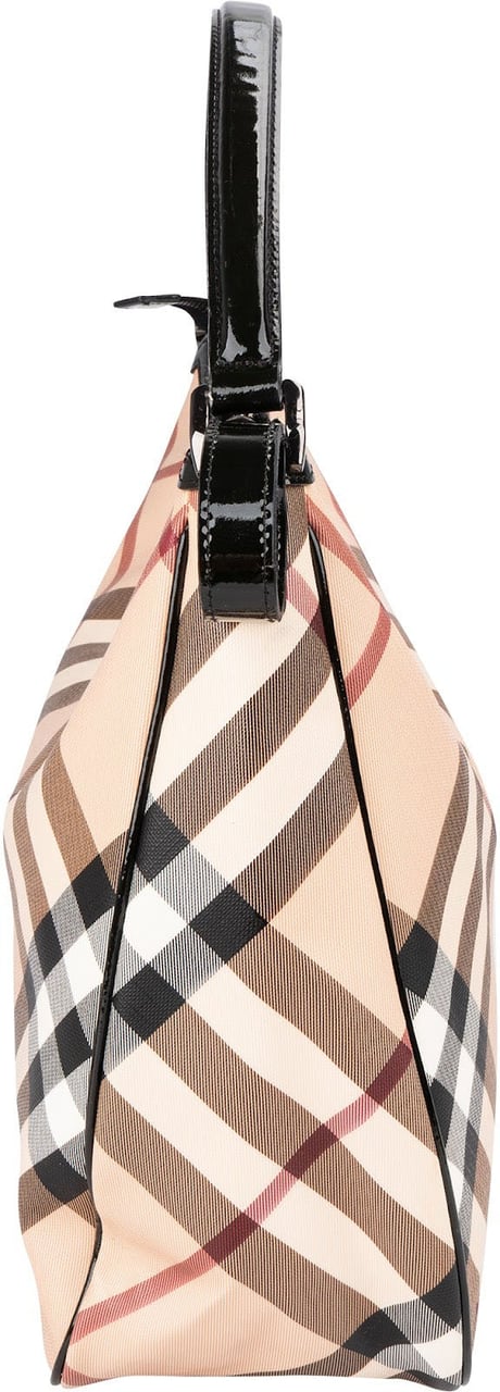 Burberry Nova-Check Monogram Hobo Shoulder Bag Beige