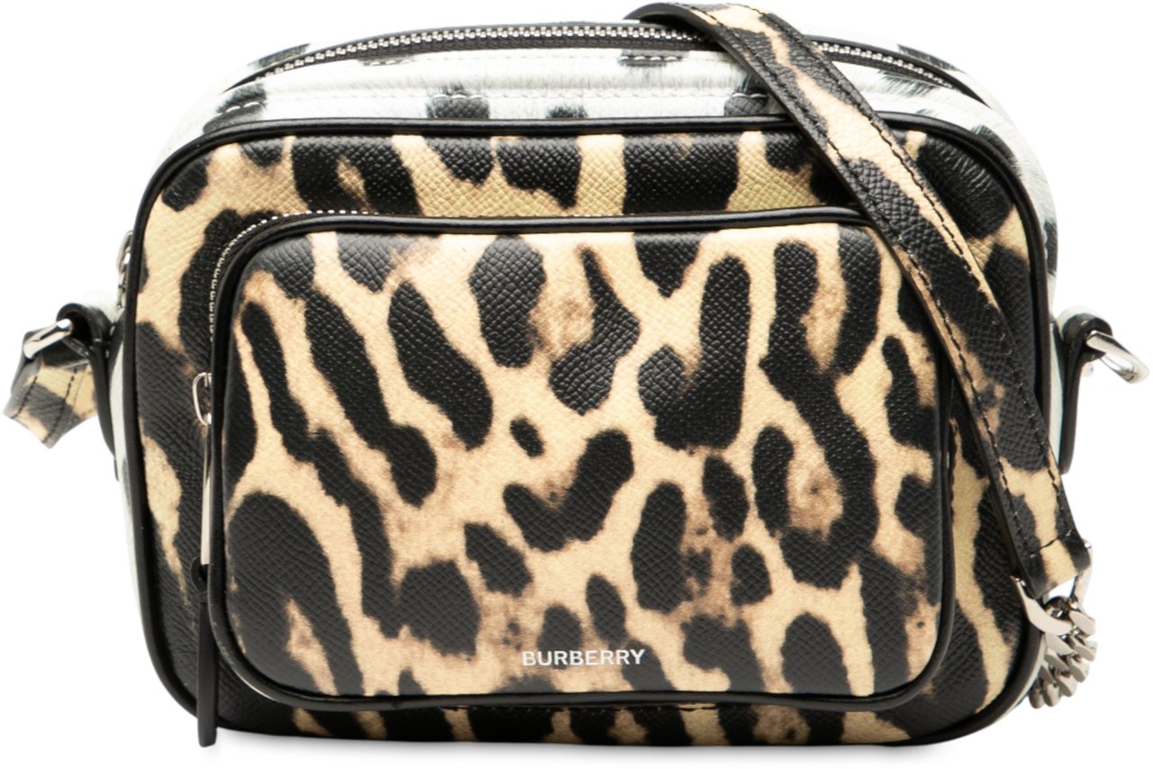 Burberry Leopard Printed Leather Camera Bag Bruin