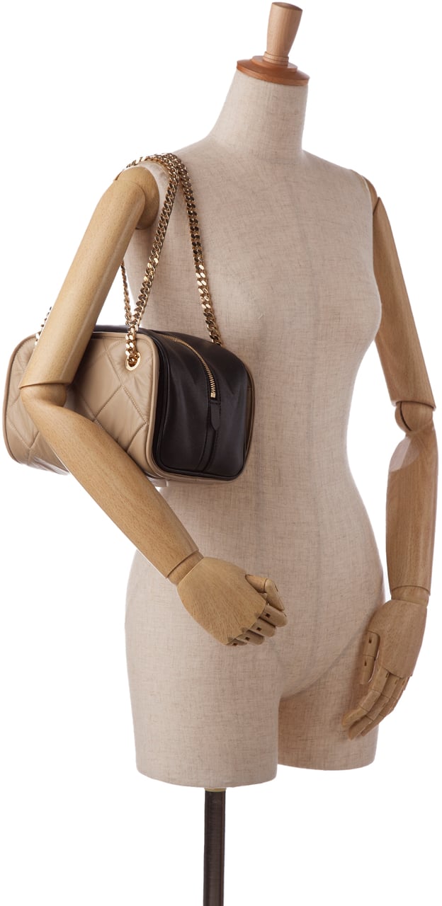 Burberry Quilted Cube Chain Shoulder Bag Bruin