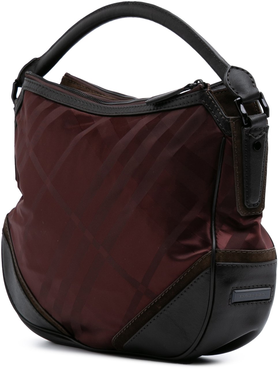 Burberry Tonal Check Nylon Hobo Rood
