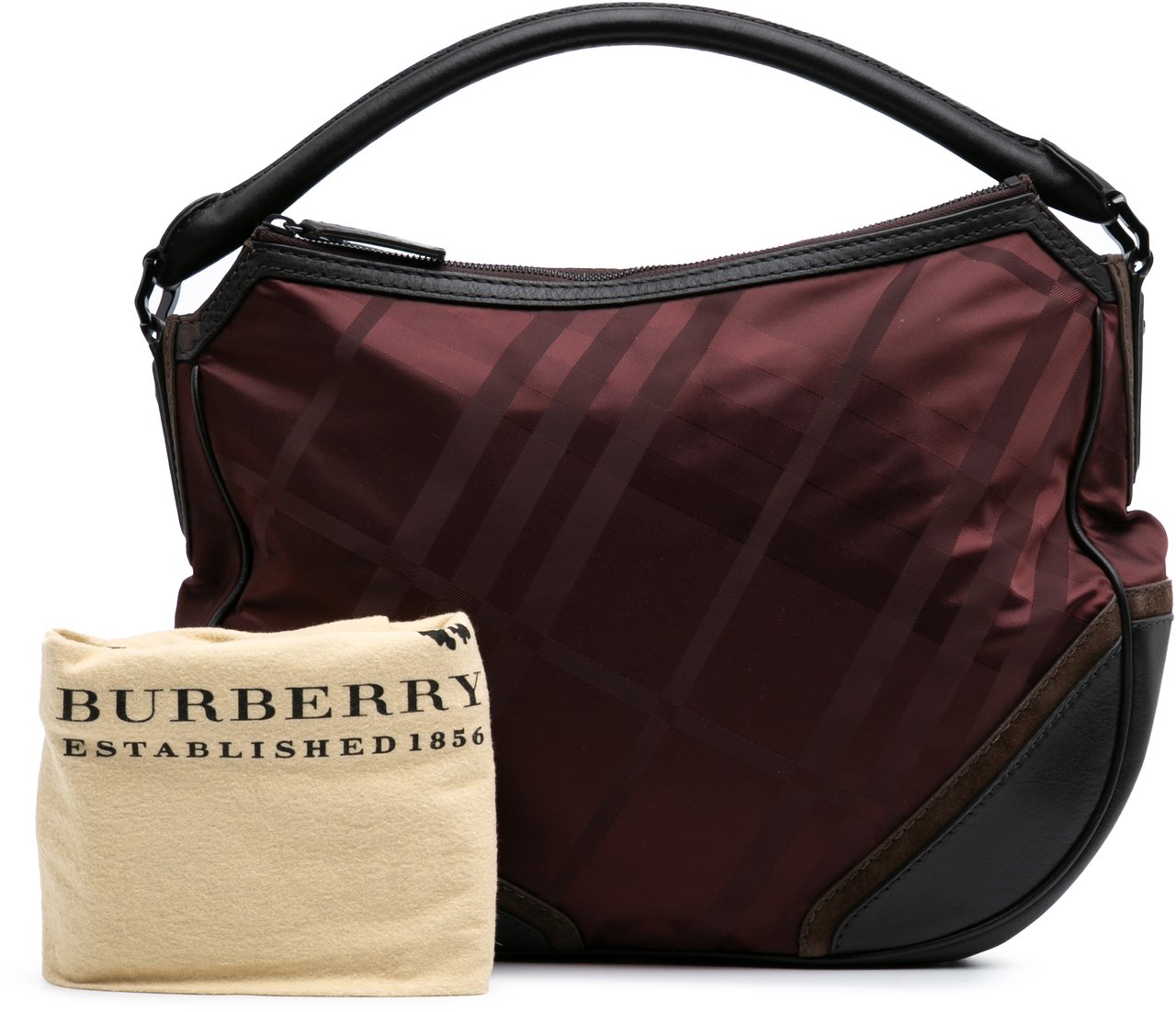 Burberry Tonal Check Nylon Hobo Rood