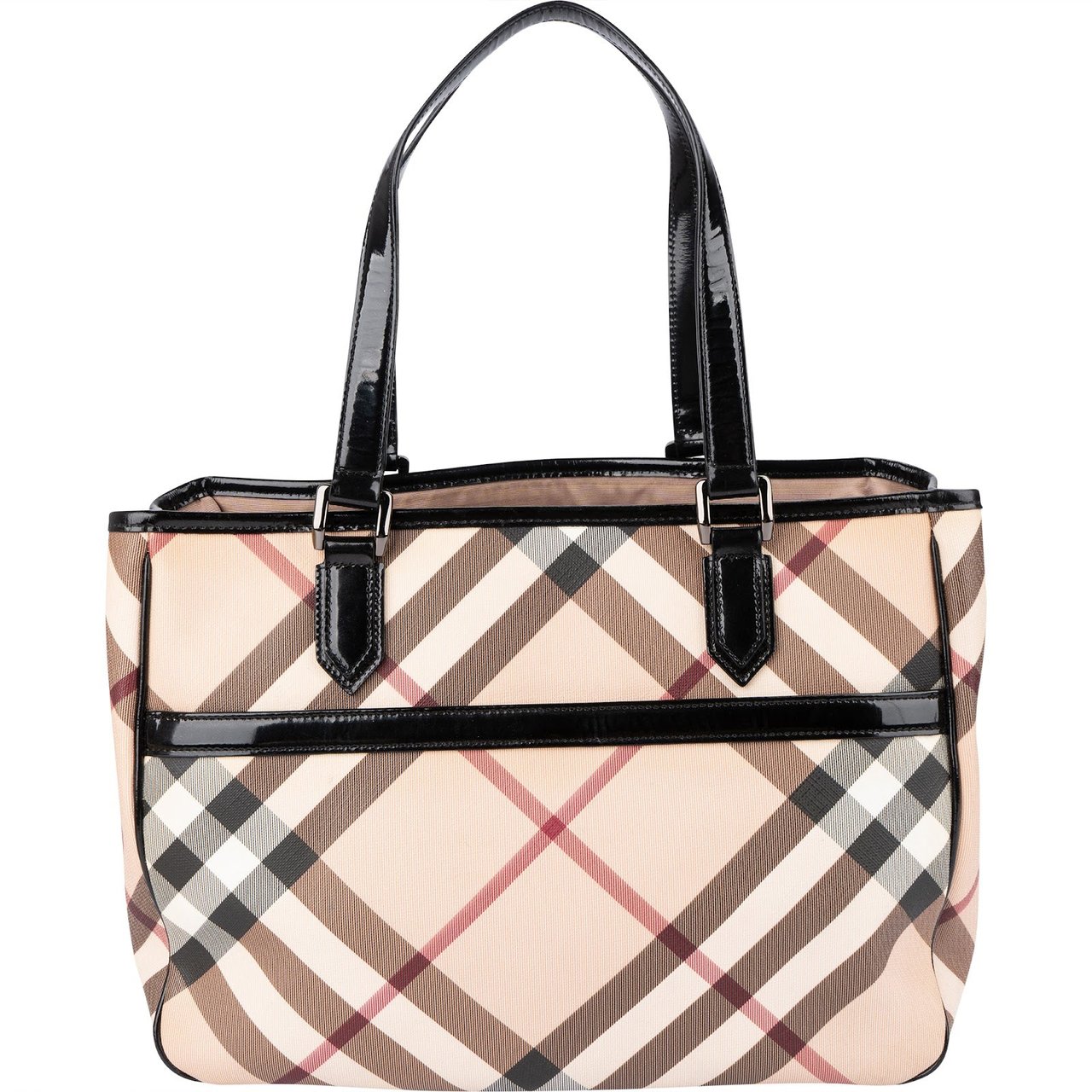 Burberry Nova-Check Monogram Patent Leather Tote Shoulder Bag Divers