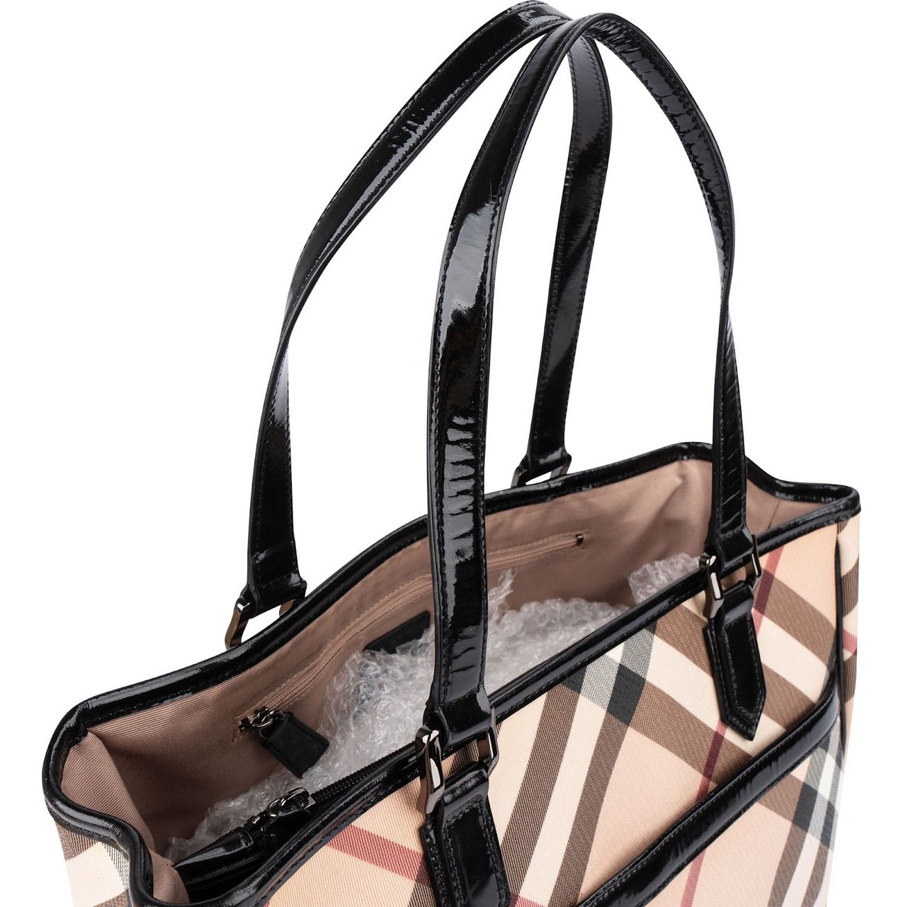 Burberry Nova-Check Monogram Patent Leather Tote Shoulder Bag Divers