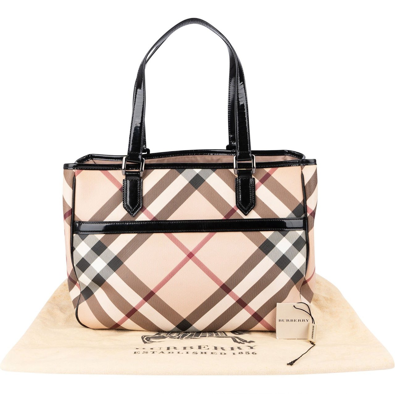 Burberry Nova-Check Monogram Patent Leather Tote Shoulder Bag Divers
