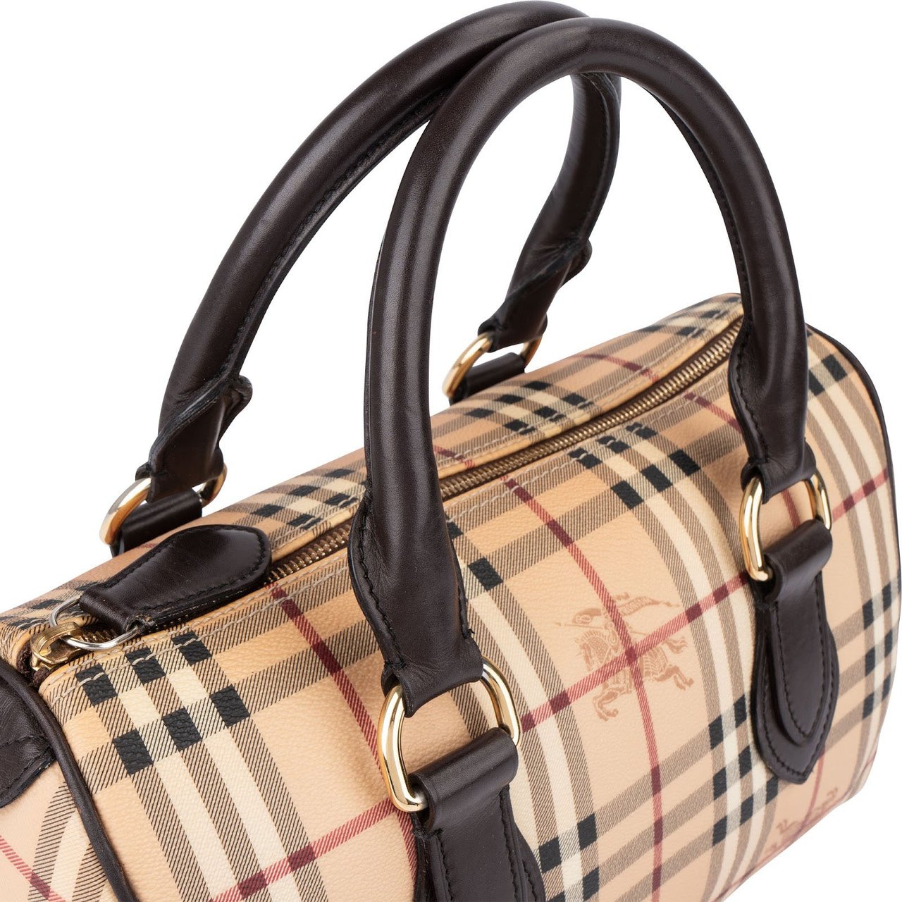 Burberry Haymarket Check Coated Canvas Boston 30 Handbag Beige