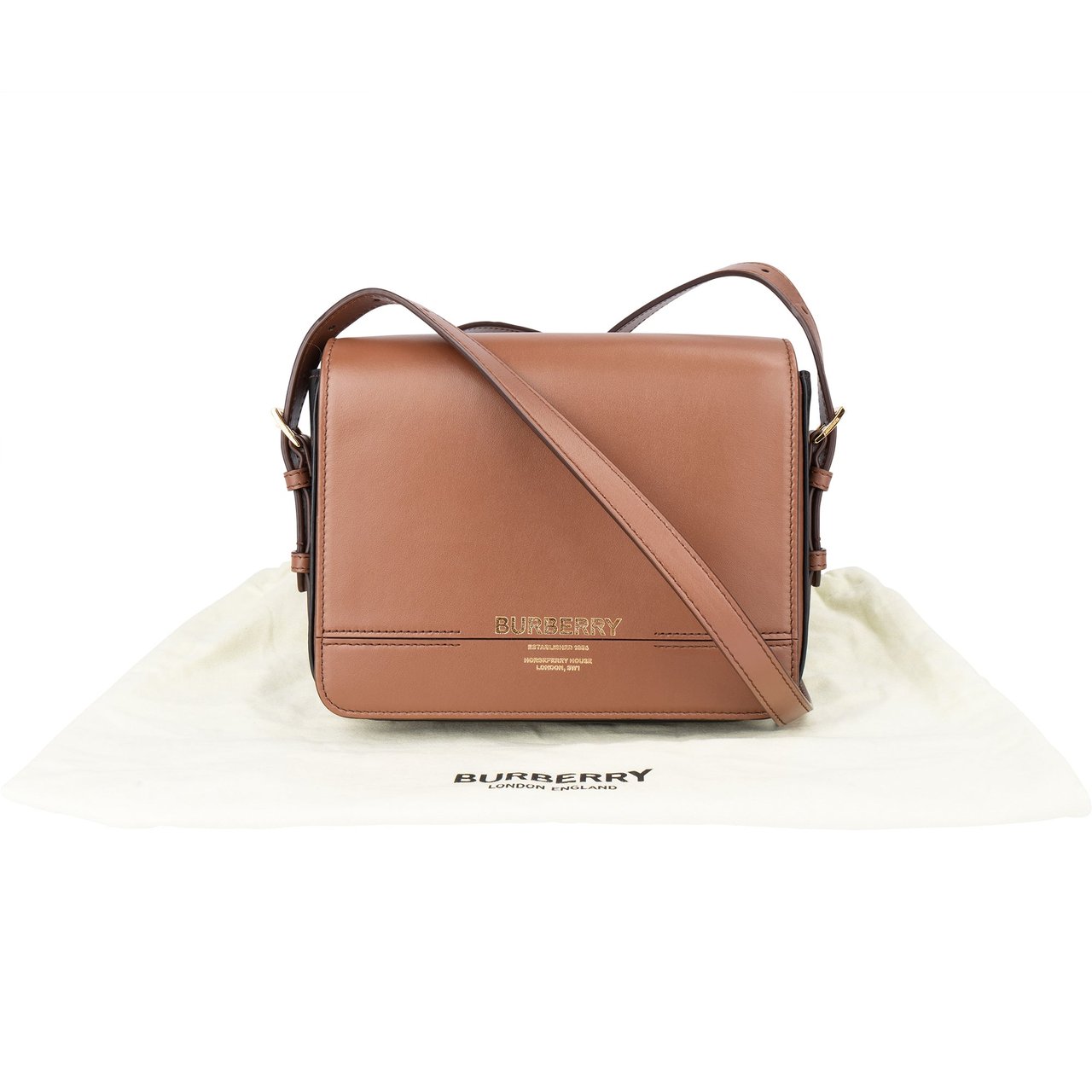 Burberry Burberry Brown Leather Grace Crossbody Bag Bruin