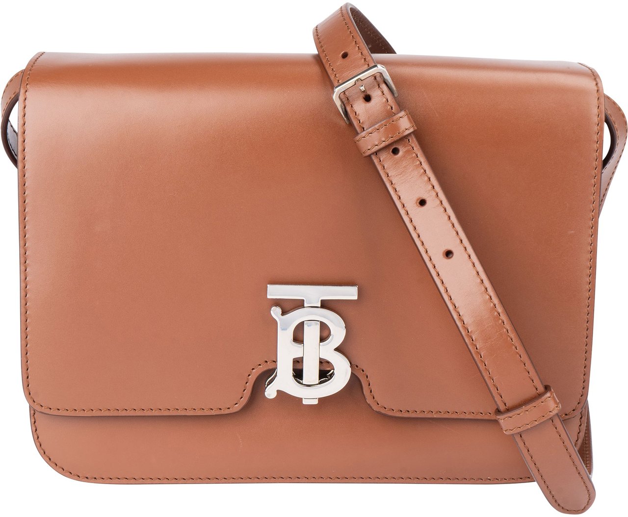 Burberry Burberry Brown Leather SM TB Box Crossbody Bag Bruin