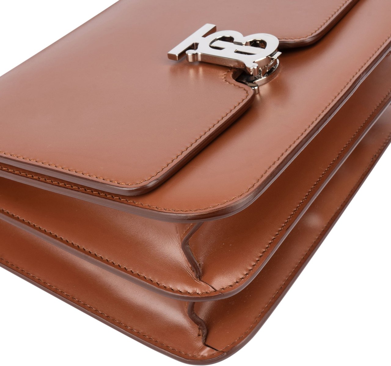 Burberry Burberry Brown Leather SM TB Box Crossbody Bag Bruin