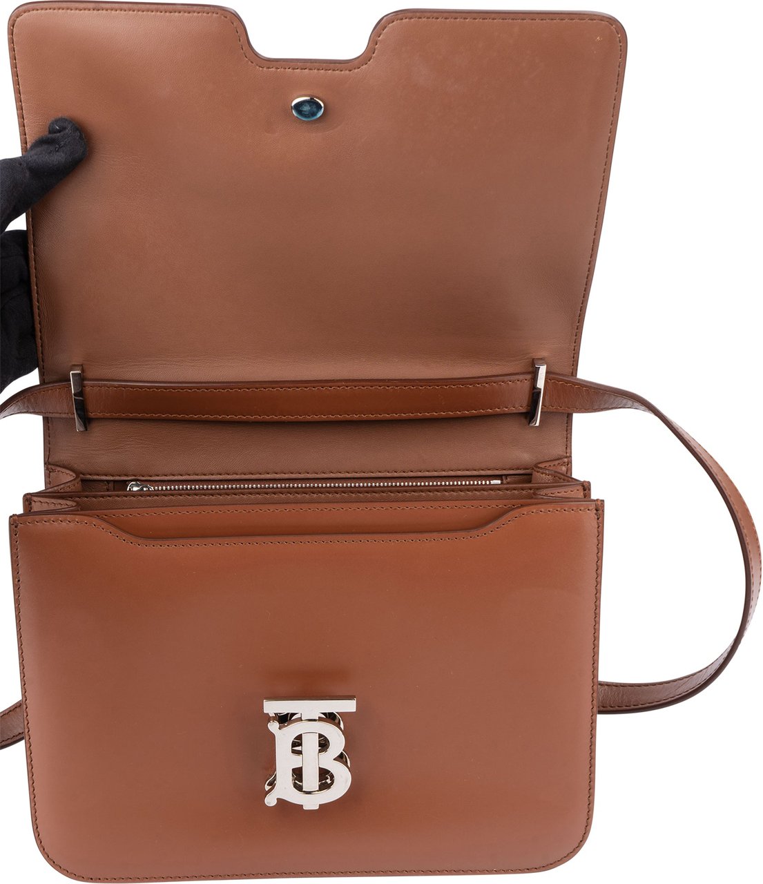 Burberry Burberry Brown Leather SM TB Box Crossbody Bag Bruin