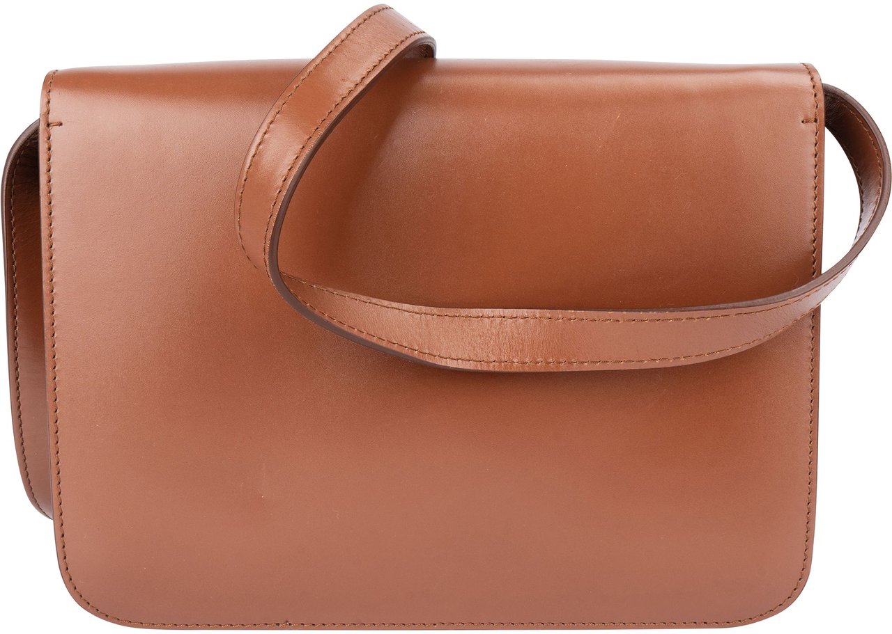 Burberry Burberry Brown Leather SM TB Box Crossbody Bag Bruin