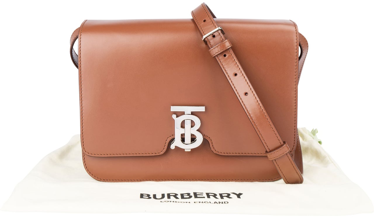 Burberry Burberry Brown Leather SM TB Box Crossbody Bag Bruin