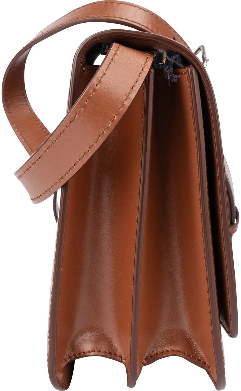 Burberry Burberry Brown Leather SM TB Box Crossbody Bag Bruin