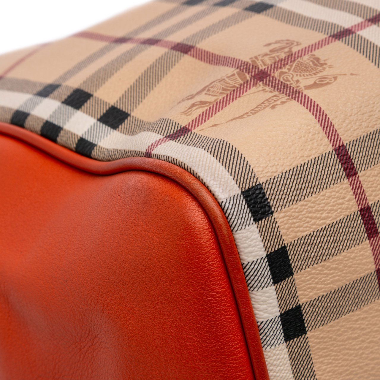 Burberry Small Leather Trimmed Haymarket Check Coated Canvas Canterbury Tote Bruin