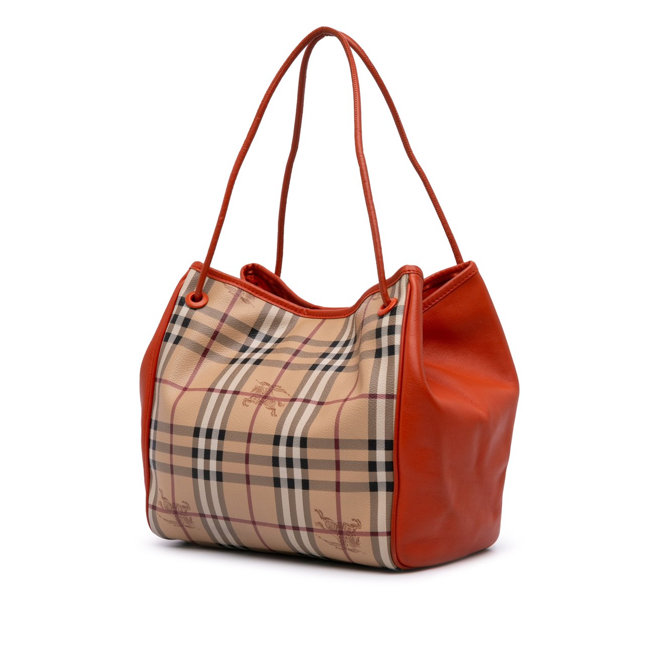 Burberry Small Leather Trimmed Haymarket Check Coated Canvas Canterbury Tote Bruin