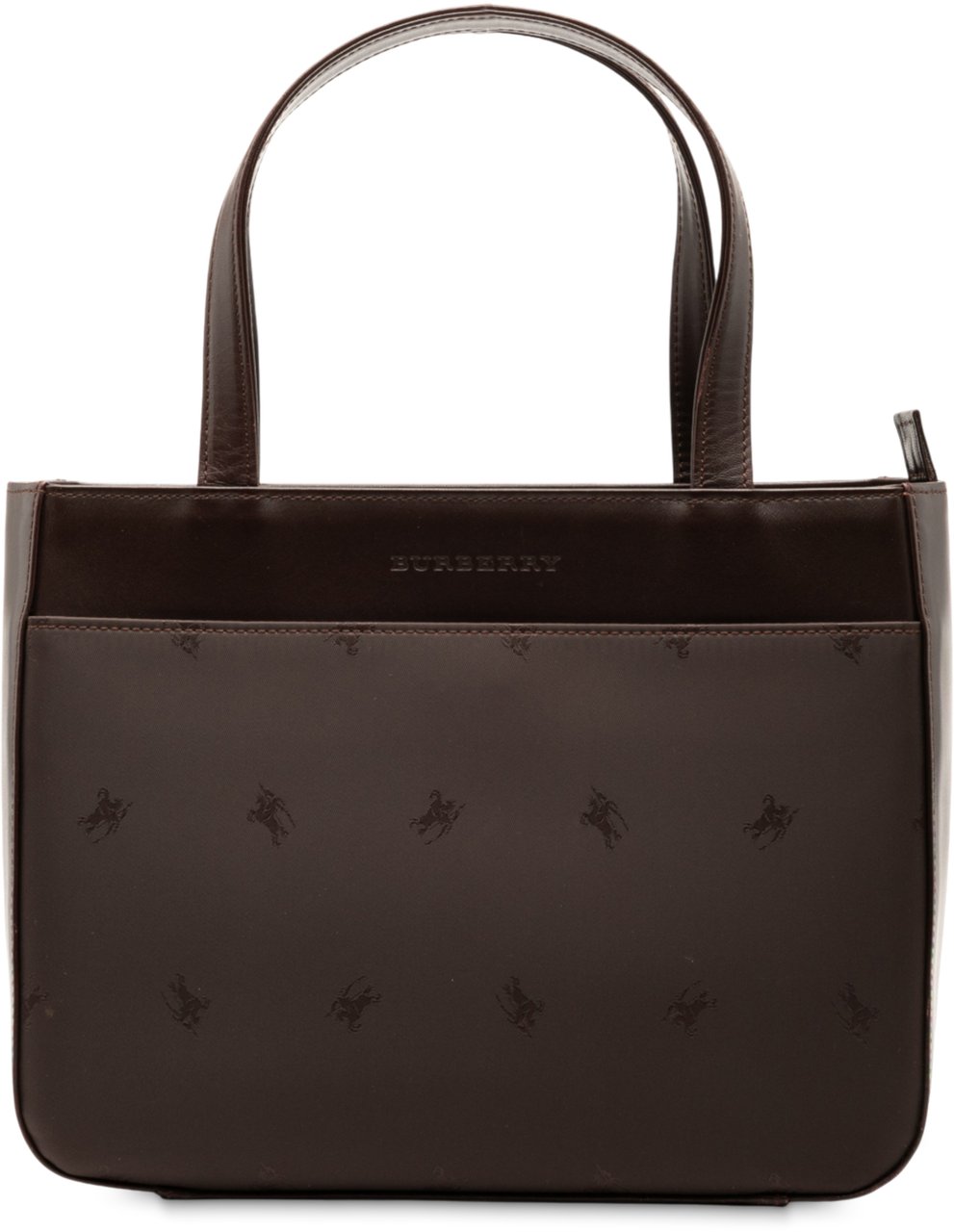 Burberry Leather Trimmed Nylon Handbag Bruin