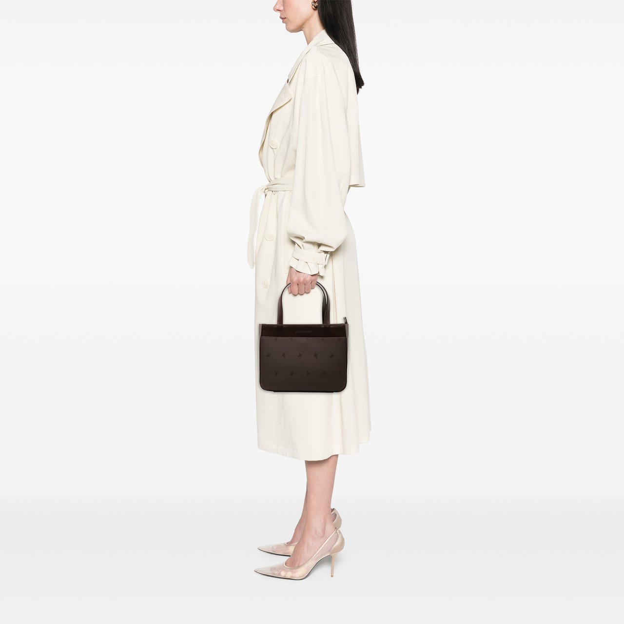 Burberry Leather Trimmed Nylon Handbag Bruin