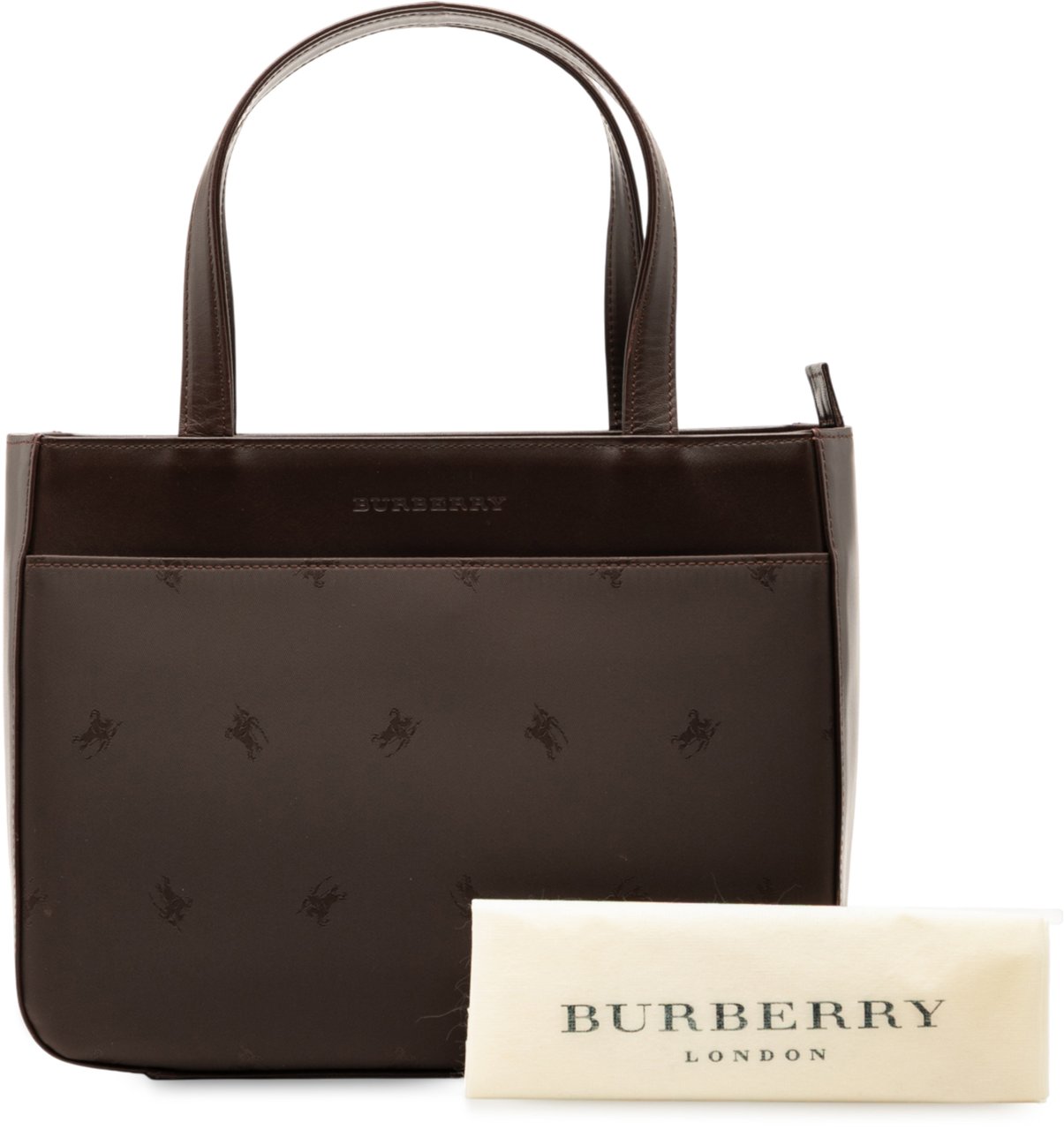 Burberry Leather Trimmed Nylon Handbag Bruin