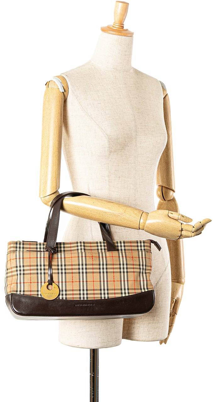 Burberry Haymarket Check Canvas Handbag Bruin