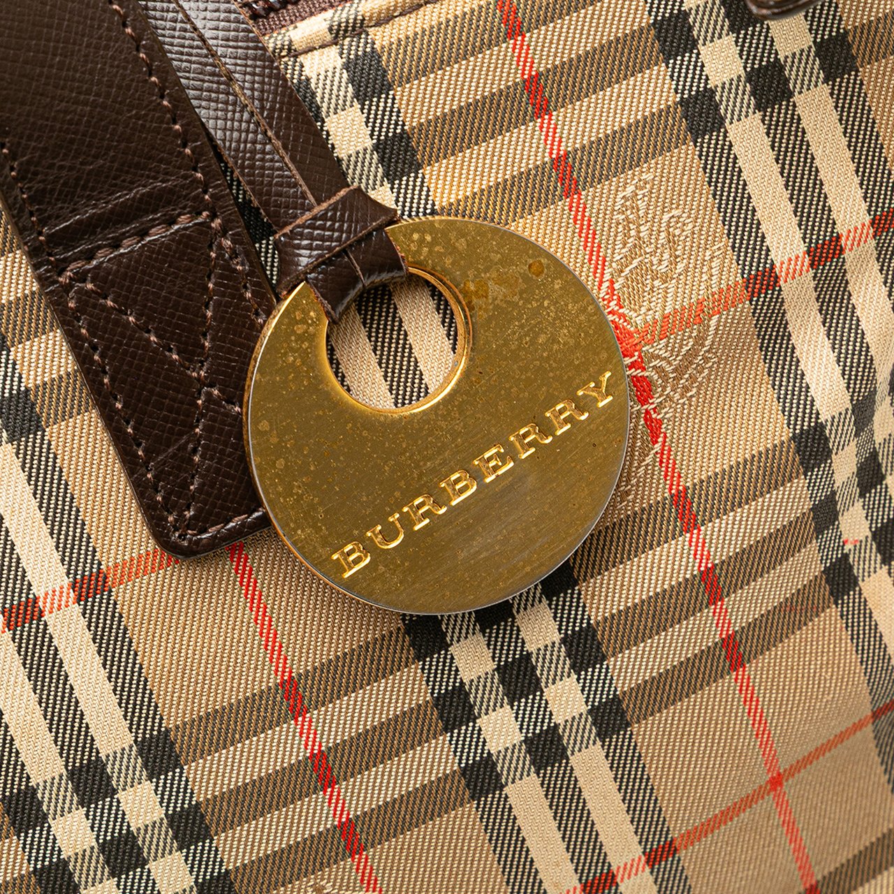 Burberry Haymarket Check Canvas Handbag Bruin
