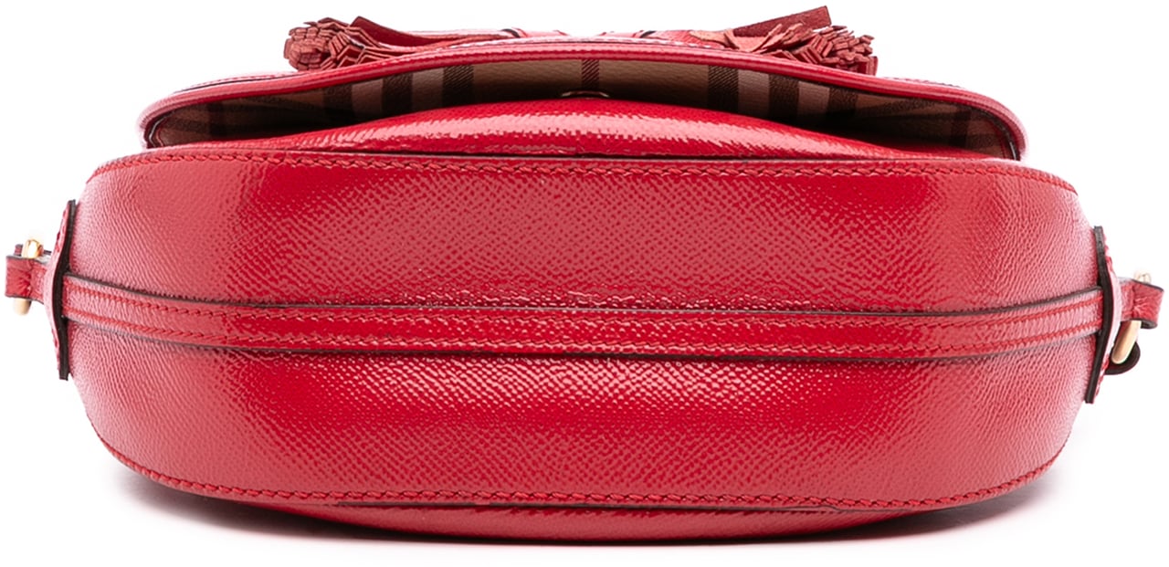 Burberry Patent Leather and Haymarket Check Coated Canvas Maydown Crossbody Rood