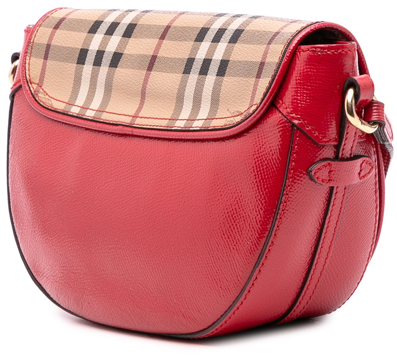 Burberry Patent Leather and Haymarket Check Coated Canvas Maydown Crossbody Rood