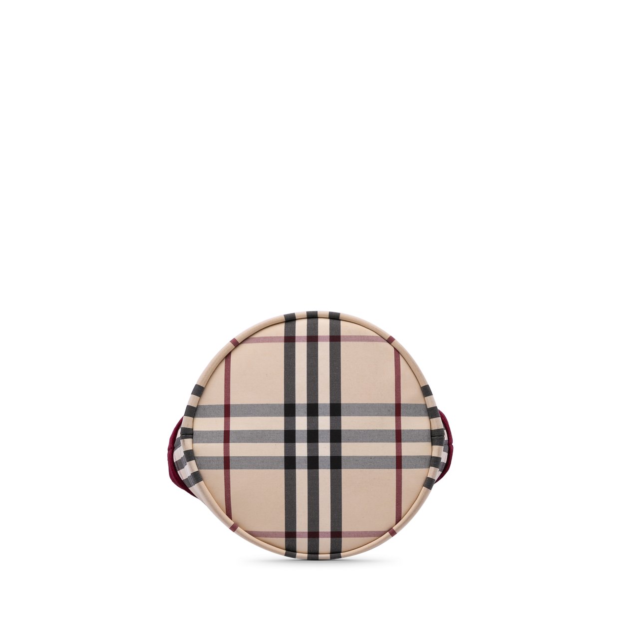 Burberry Velvet Trimmed House Check Canvas Bucket Bag Bruin