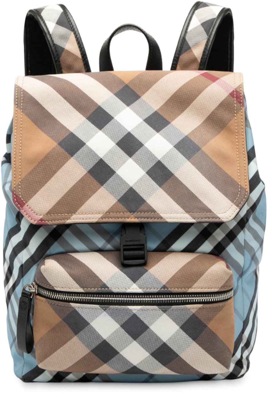 Burberry Supernova Check Canvas and Nylon Backpack Blauw