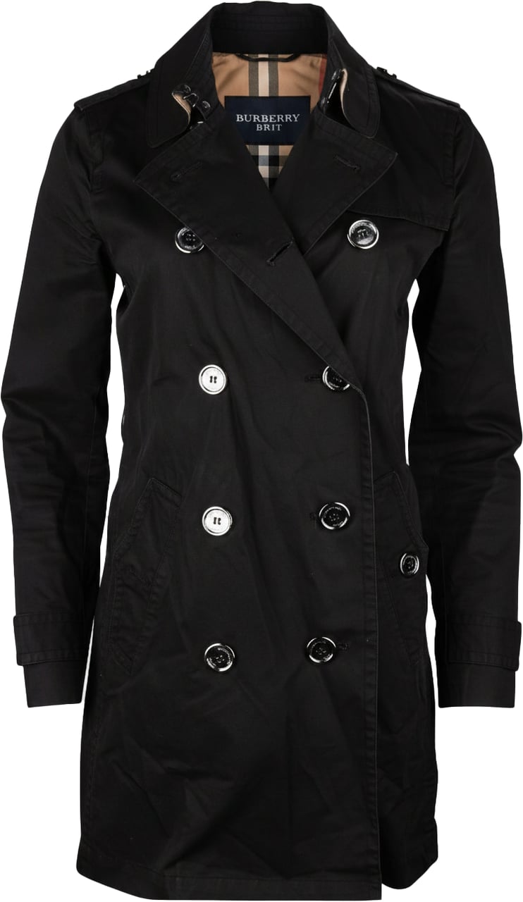 Burberry Burberry Brit Black Cotton Trenchcoat (D36) Zwart