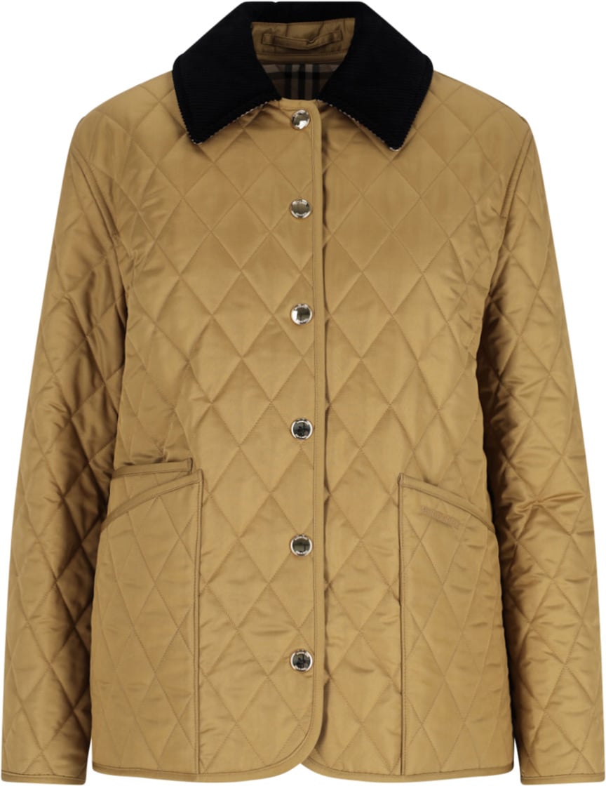 Burberry Quilted Beige Jacket with Classic Black Corduroy Collar Bruin