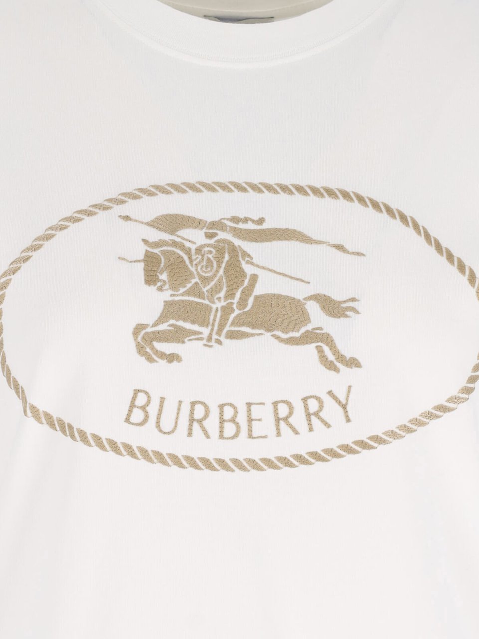Burberry Crew Neck T-Shirt with Oversized Beige Logo Wit