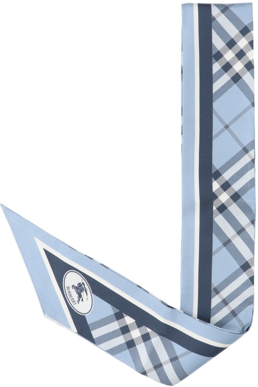 Burberry Blue EKD Check Mulberry Silk Scarf Blauw
