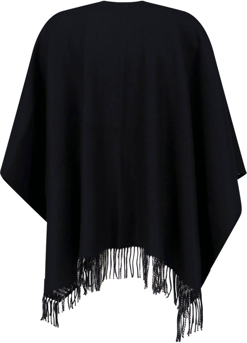 Burberry Black Reversible Check Wool Fringed Cape Zwart