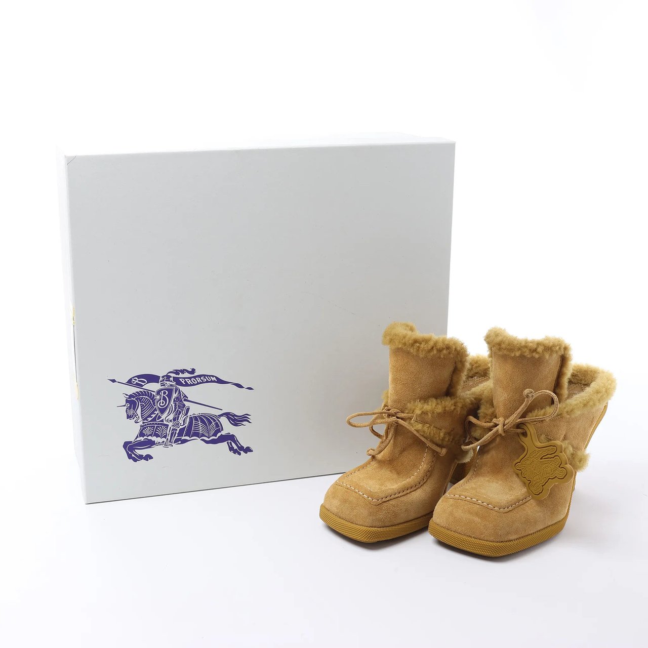 Burberry Highland Suede x Sheepskin Mule in Beige, Size EU 37 Beige