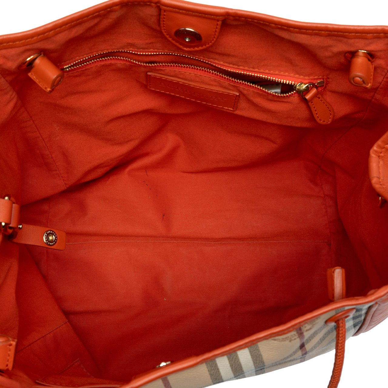 Burberry Small Leather Trimmed Haymarket Check Coated Canvas Canterbury Tote Bruin