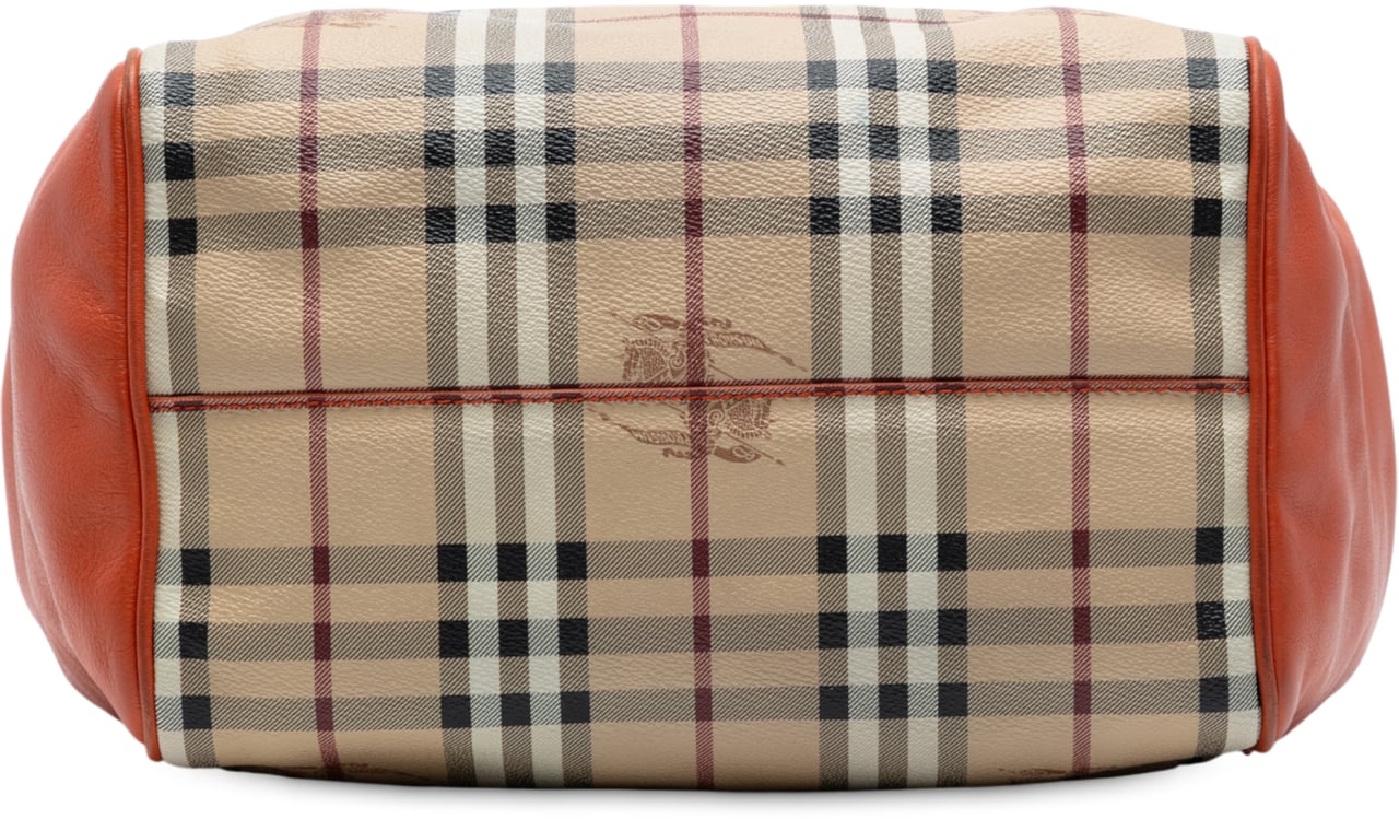 Burberry Small Leather Trimmed Haymarket Check Coated Canvas Canterbury Tote Bruin