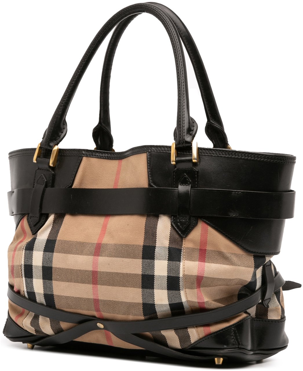 Burberry Medium House Check Canvas and Leather Bridle Lynher Tote Bruin