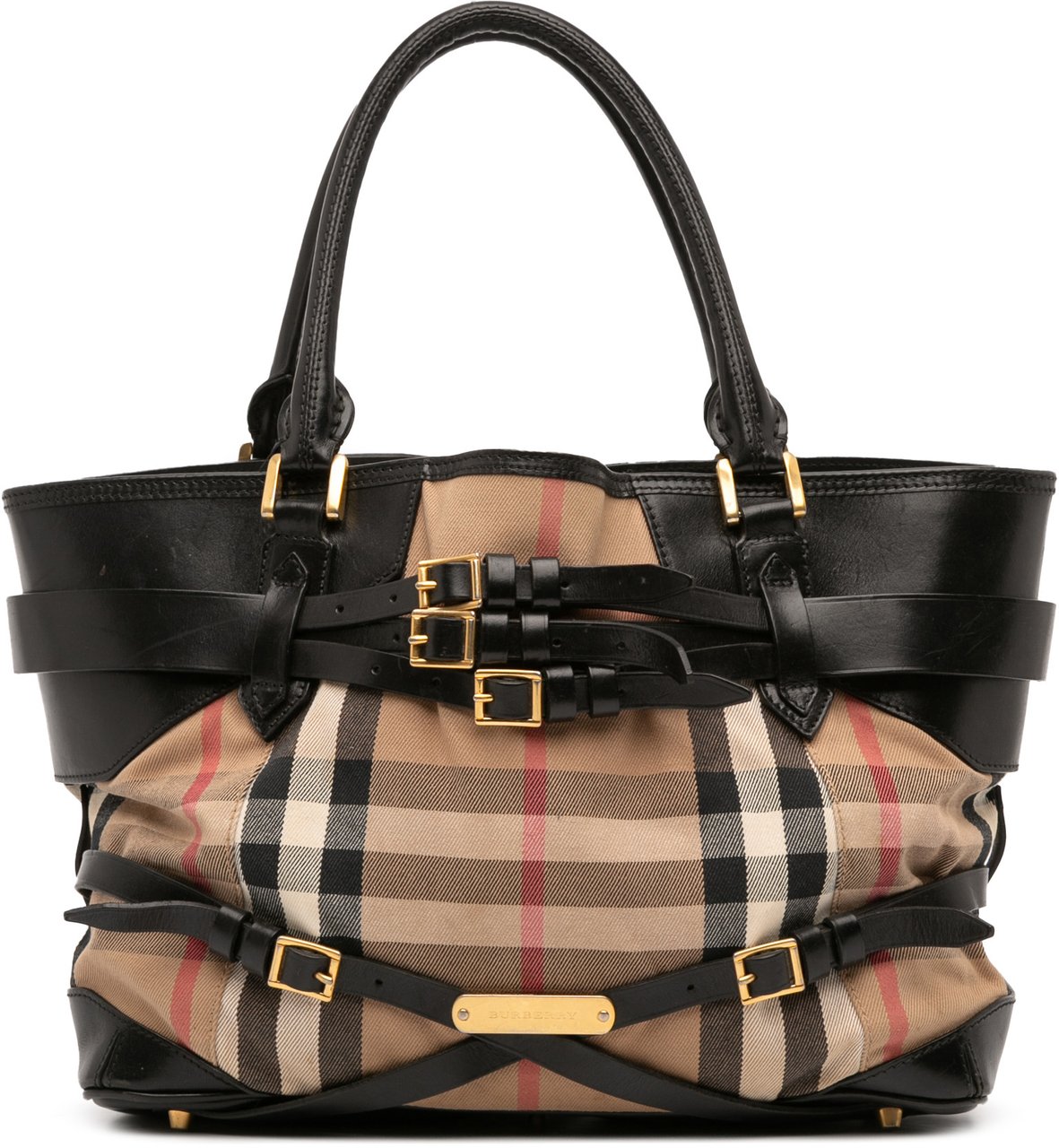 Burberry Medium House Check Canvas and Leather Bridle Lynher Tote Bruin