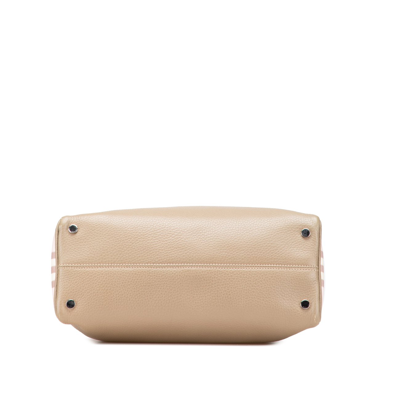 Burberry House Check Trimmed Grainy Calfskin Horn Toggle Tote Bruin